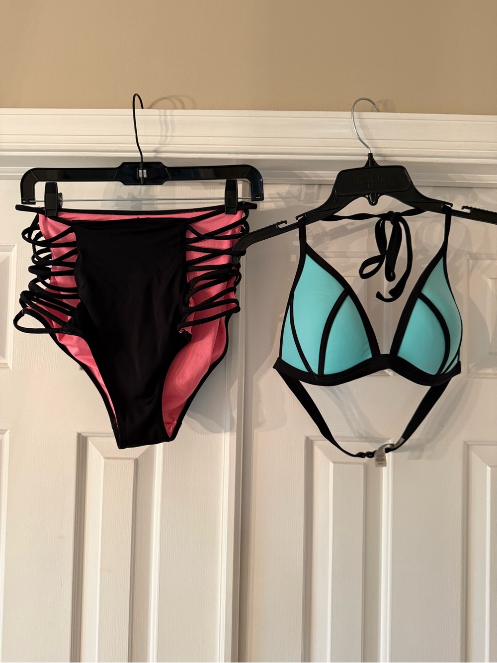 PINK Victoria's Secret Black & Aqua Contrast Bikini Set